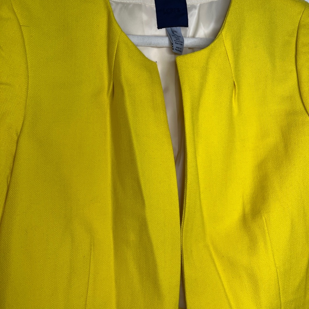 💛 J. Crew Canary Yellow Herringbone Cropped Open Front Jacket - Size 12 - Picture 3 of 5